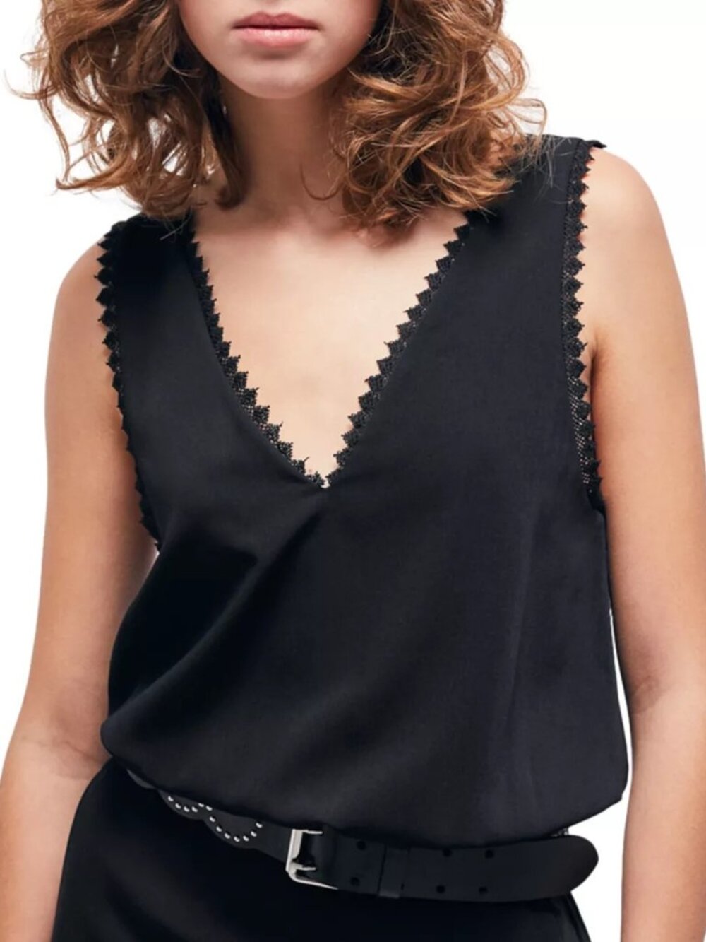 NEW The Kooples Black V-Neck Scalloped Tank Top Size 1 (Size 4 CDN) Sells $220